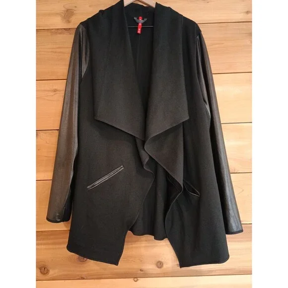 SPANX Womens Jacket Drape Front Ponte Fabric Black Size 2X Cardigan - Picture 3 of 9